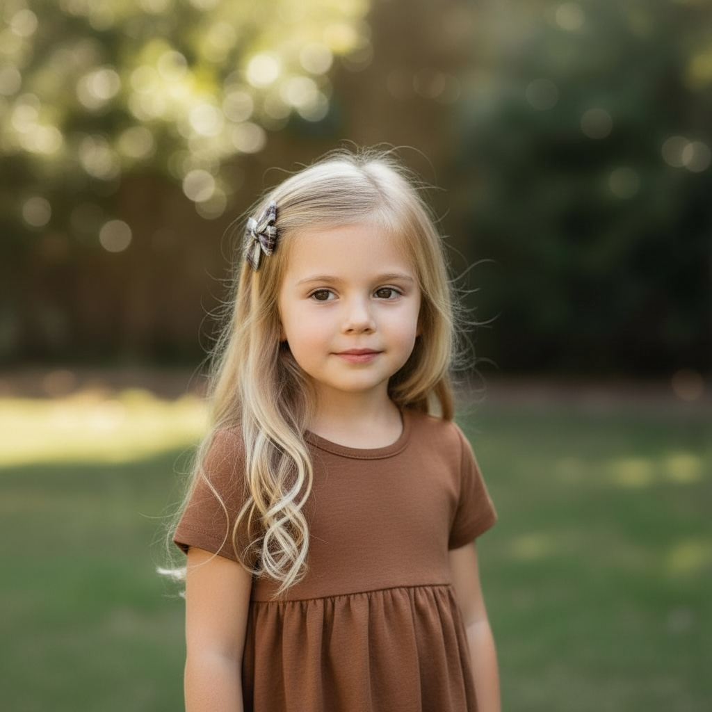 Brown checked fabric bow