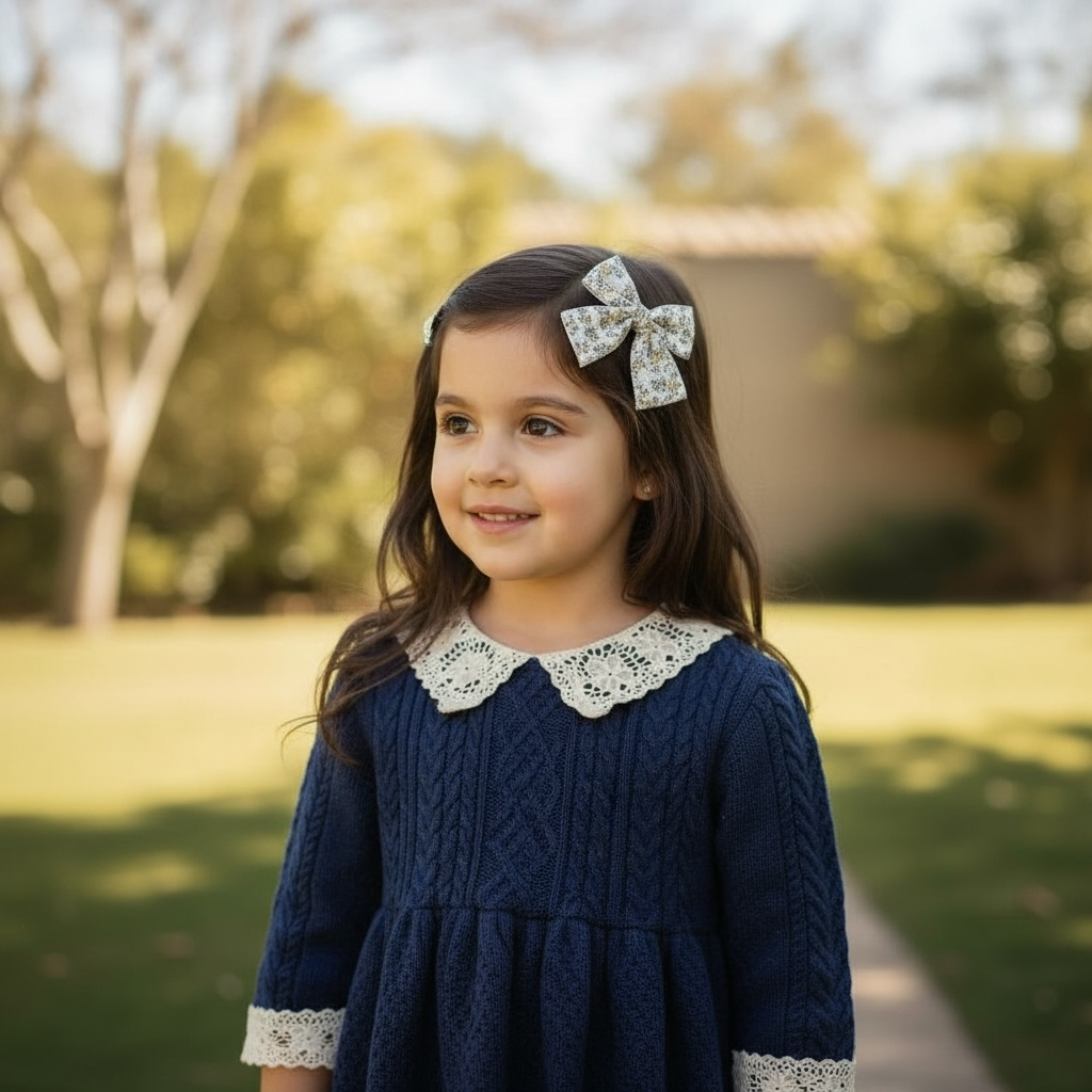 Mustard and green checked fabric bow