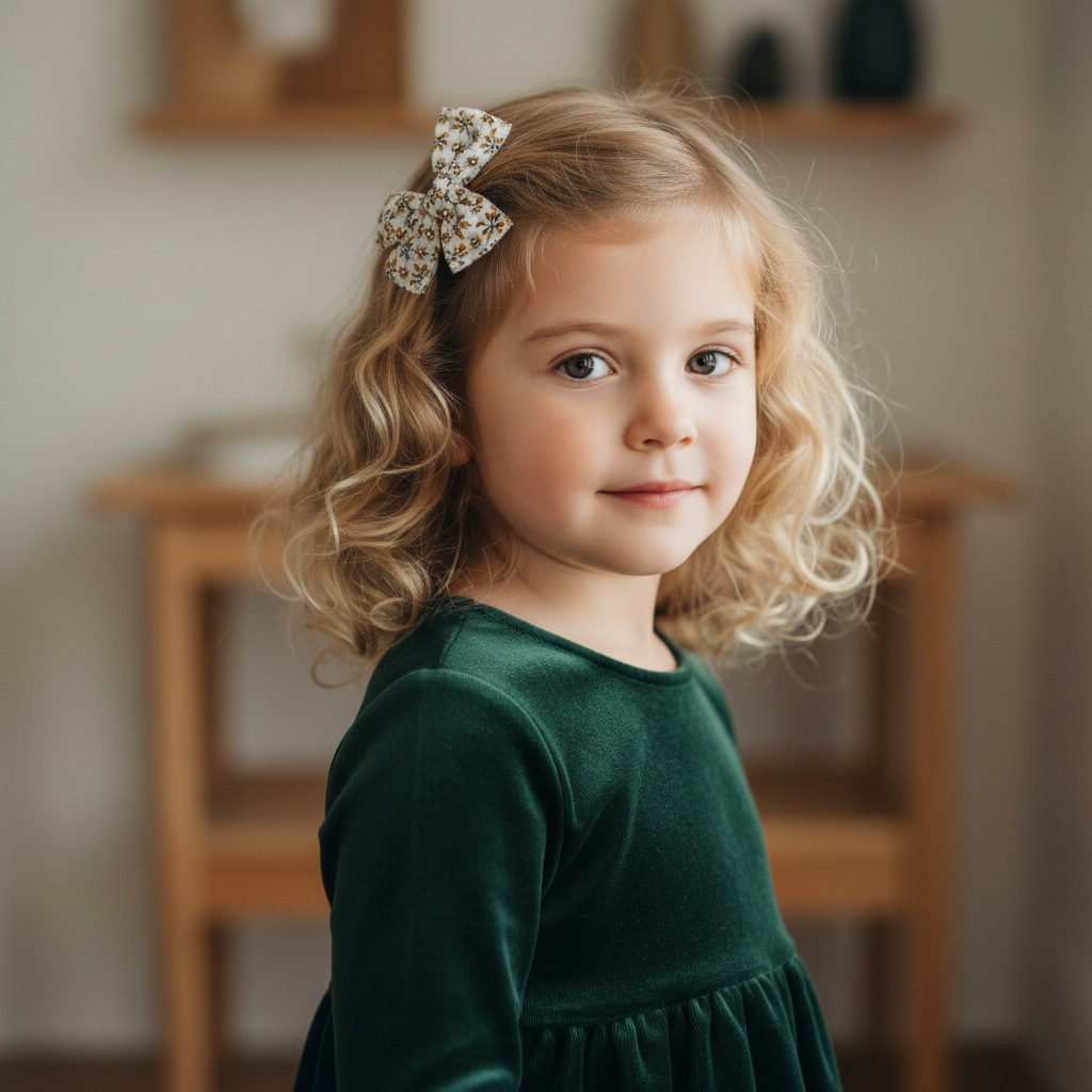 Mustard and green checked fabric bow