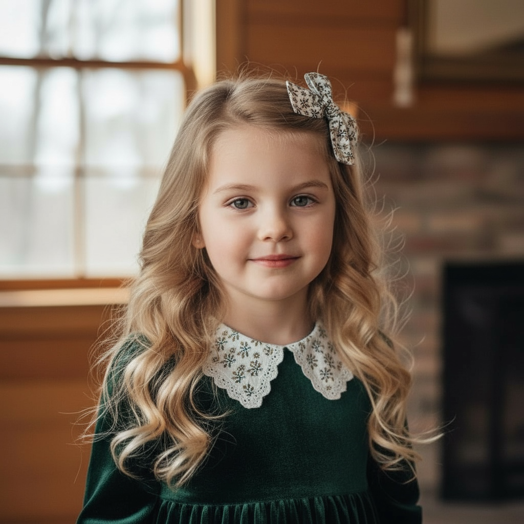 Mustard and green checked fabric bow