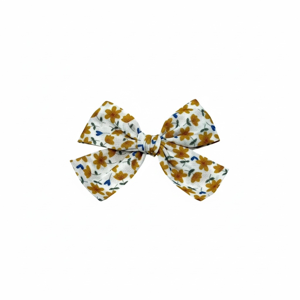 Mustard flowers fabric bow