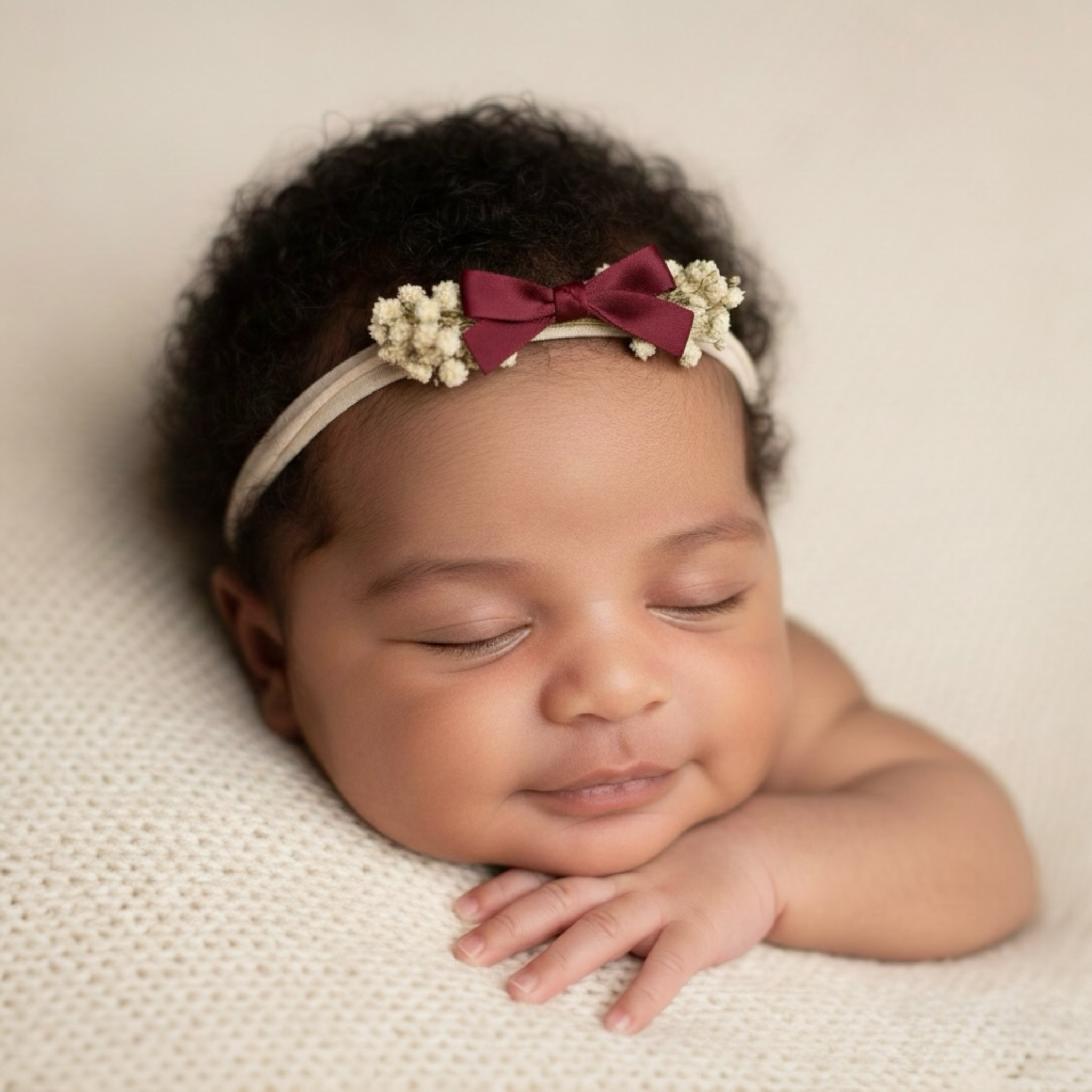 Velvet bow with flowers on a ivory tie back