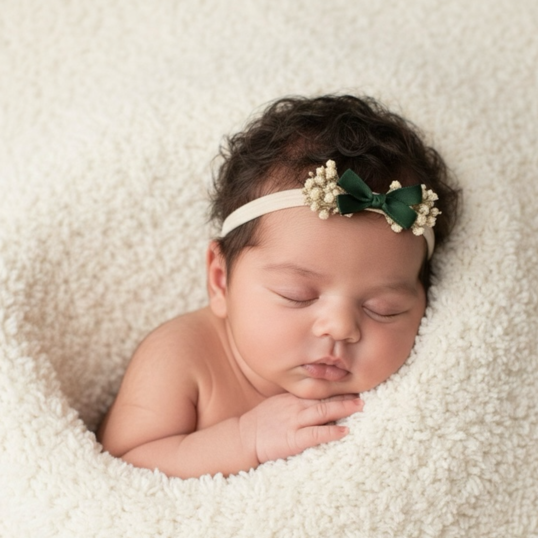 Velvet bow with flowers on a ivory tie back