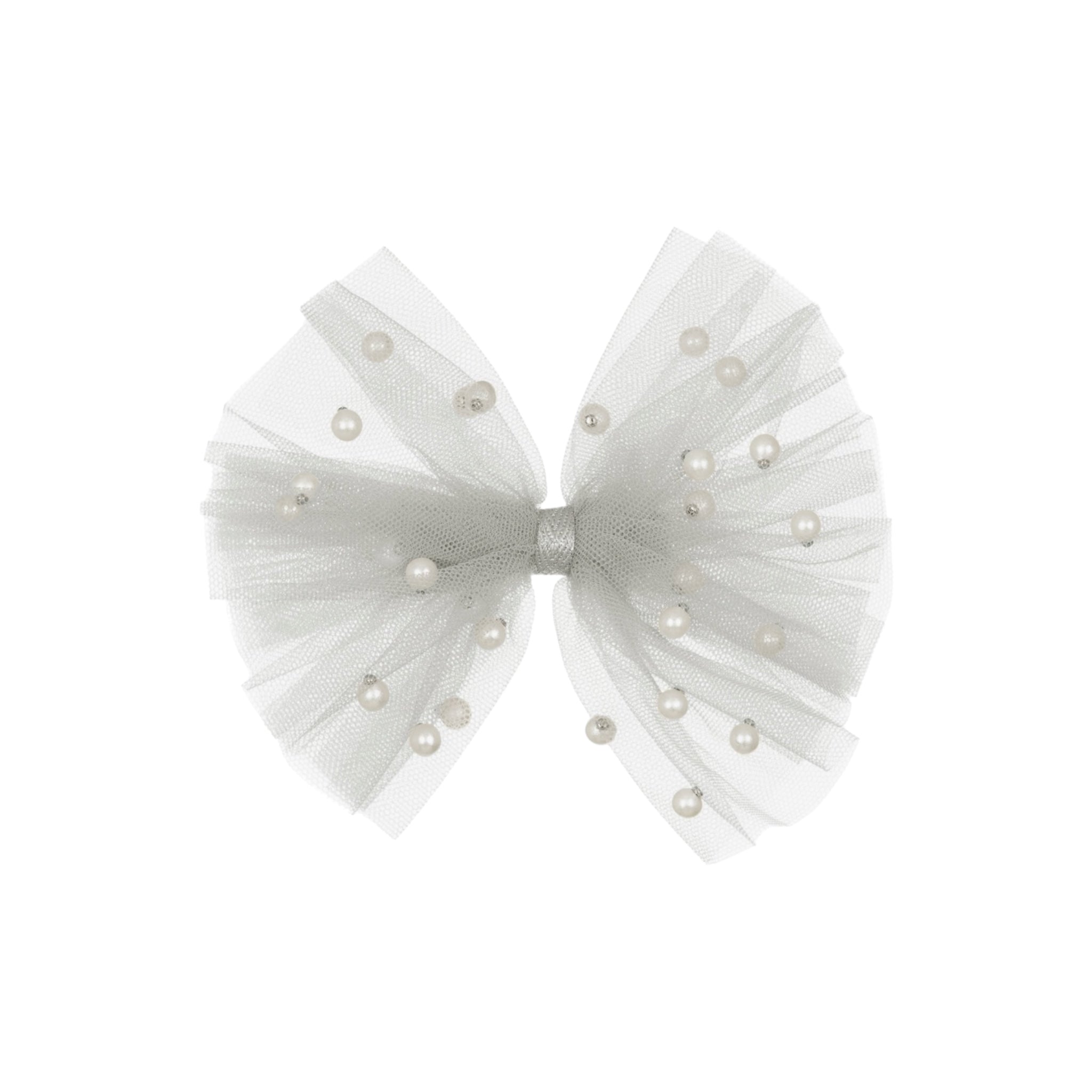 Chiffon bow with pearls on a clip