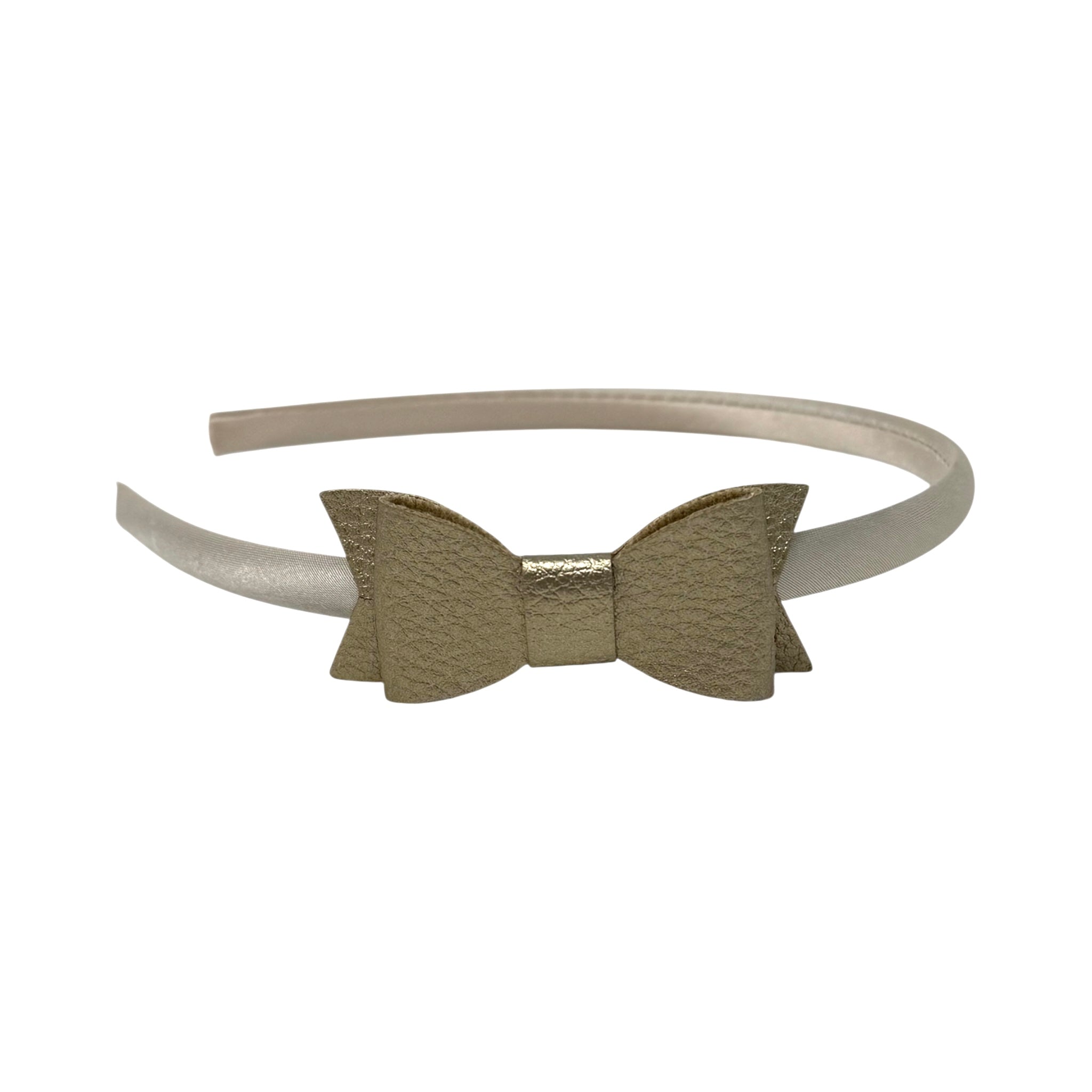 Small gold leathette bow on a satin alice band