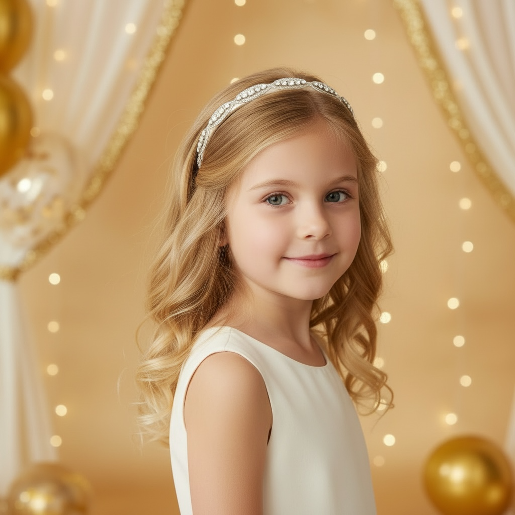 Crystal diamante trim on a champagne satin alice band