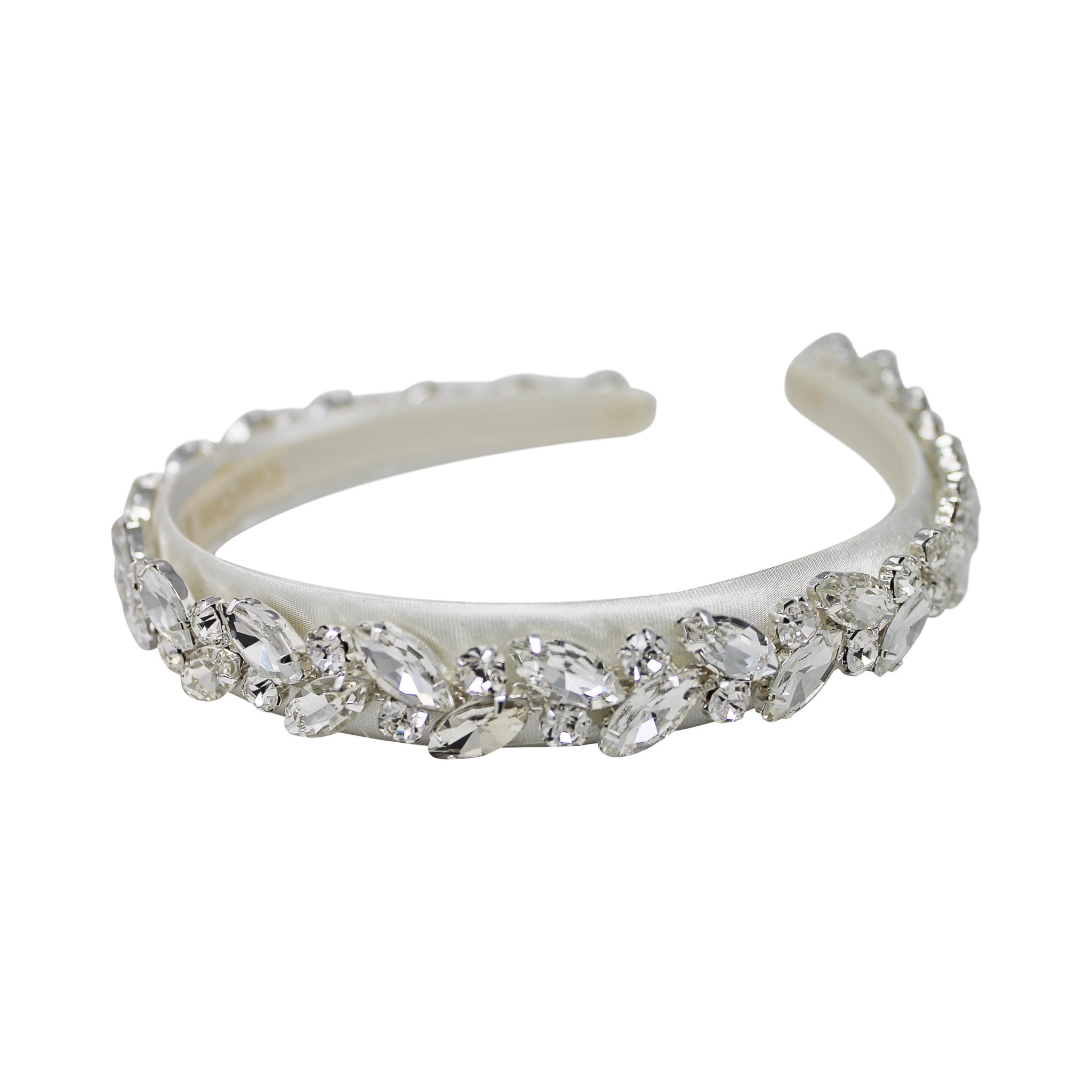 Clear diamante blue trim on a satin alice band