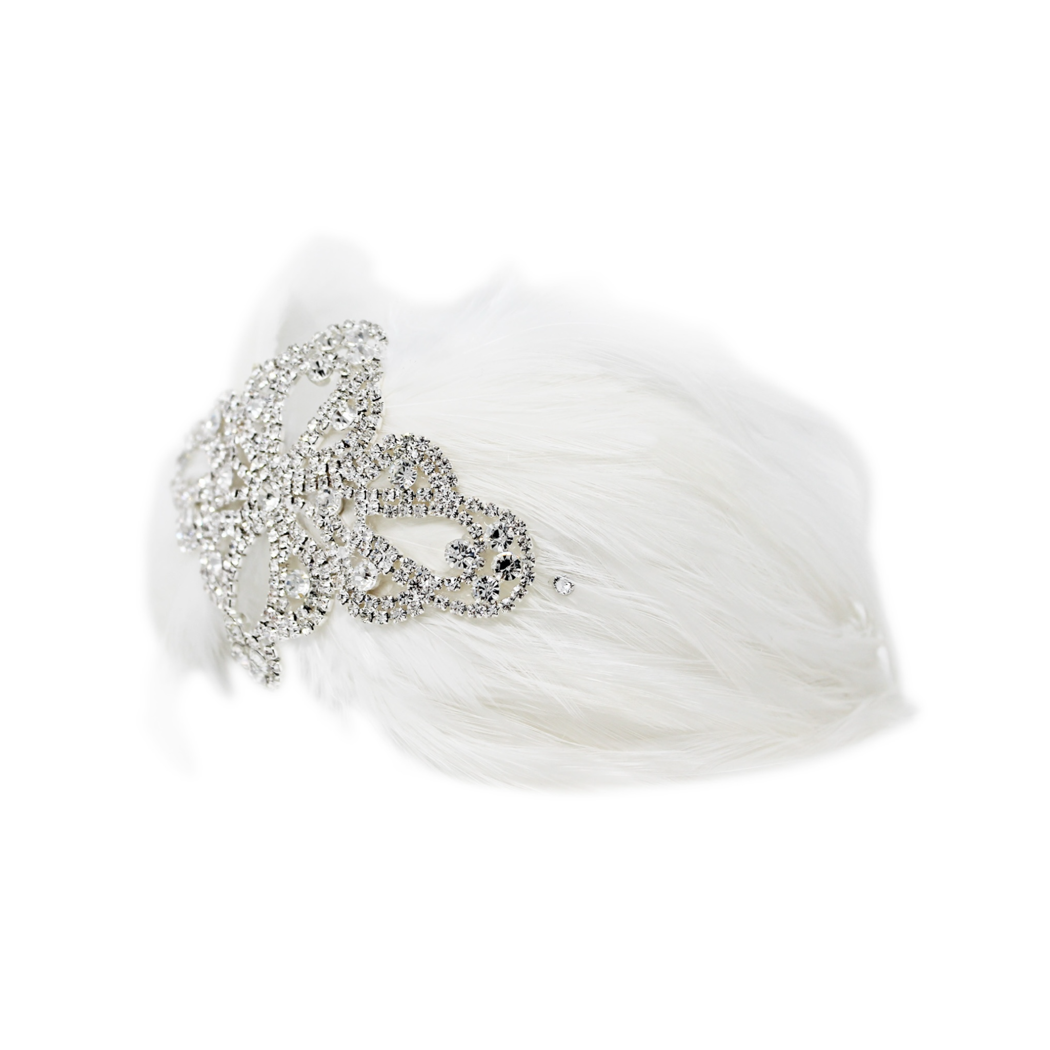 White feathers and crystal diamante patch with Swarovski crystals