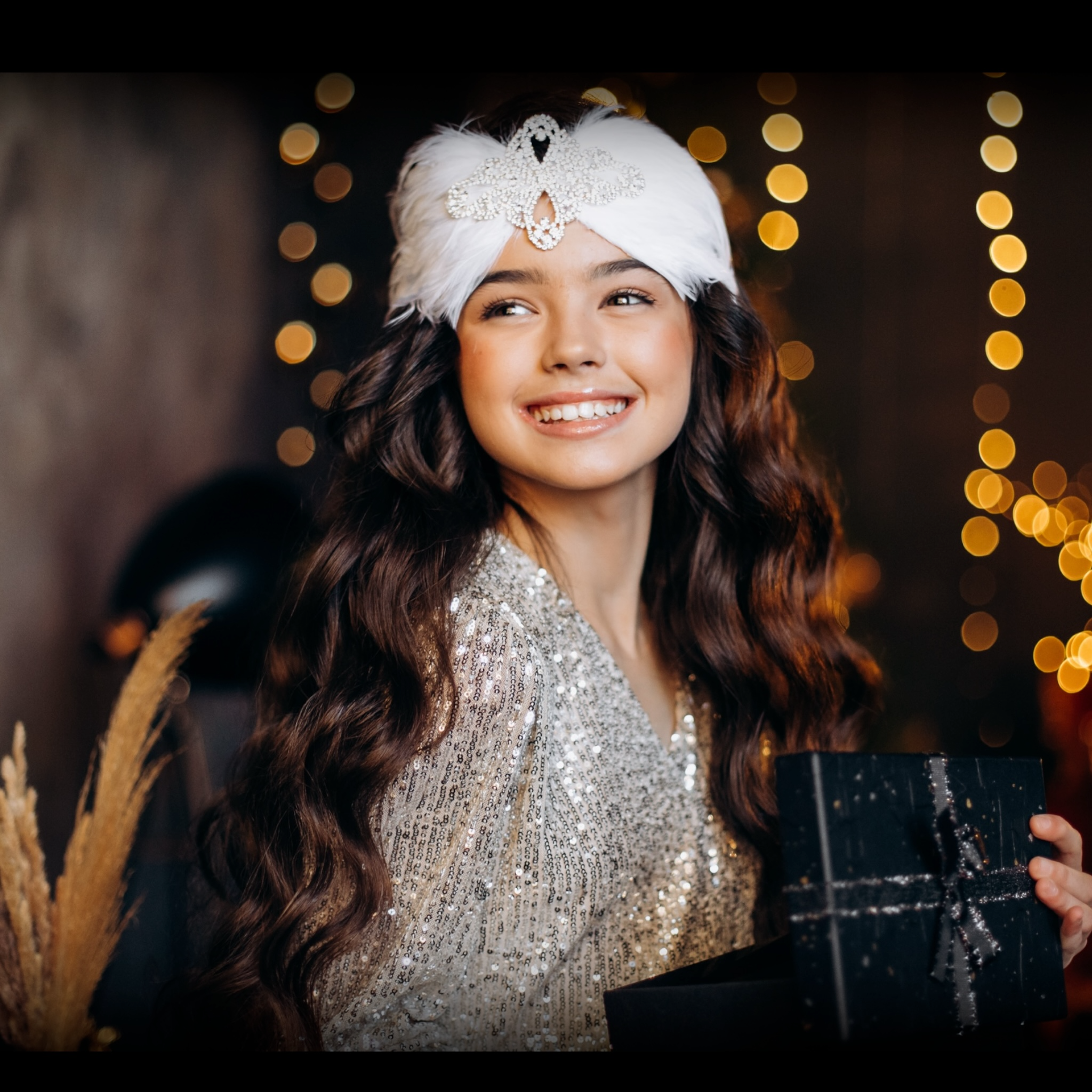 White feathers and crystal diamante patch with Swarovski crystals