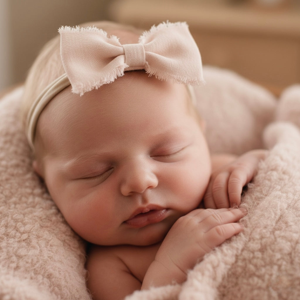 Frayed chiffon bow on an ivory tie back