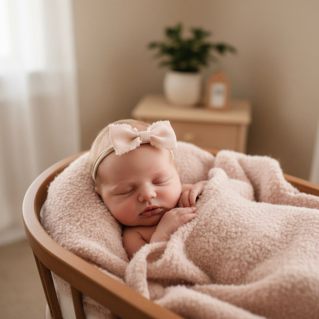 Frayed chiffon bow on an ivory tie back