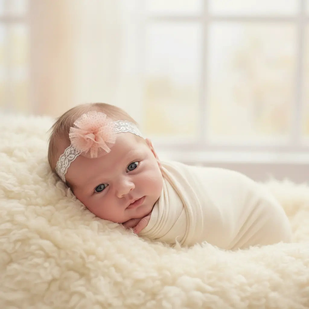 Glitter dusky pink flower on soft lace Cute Cute