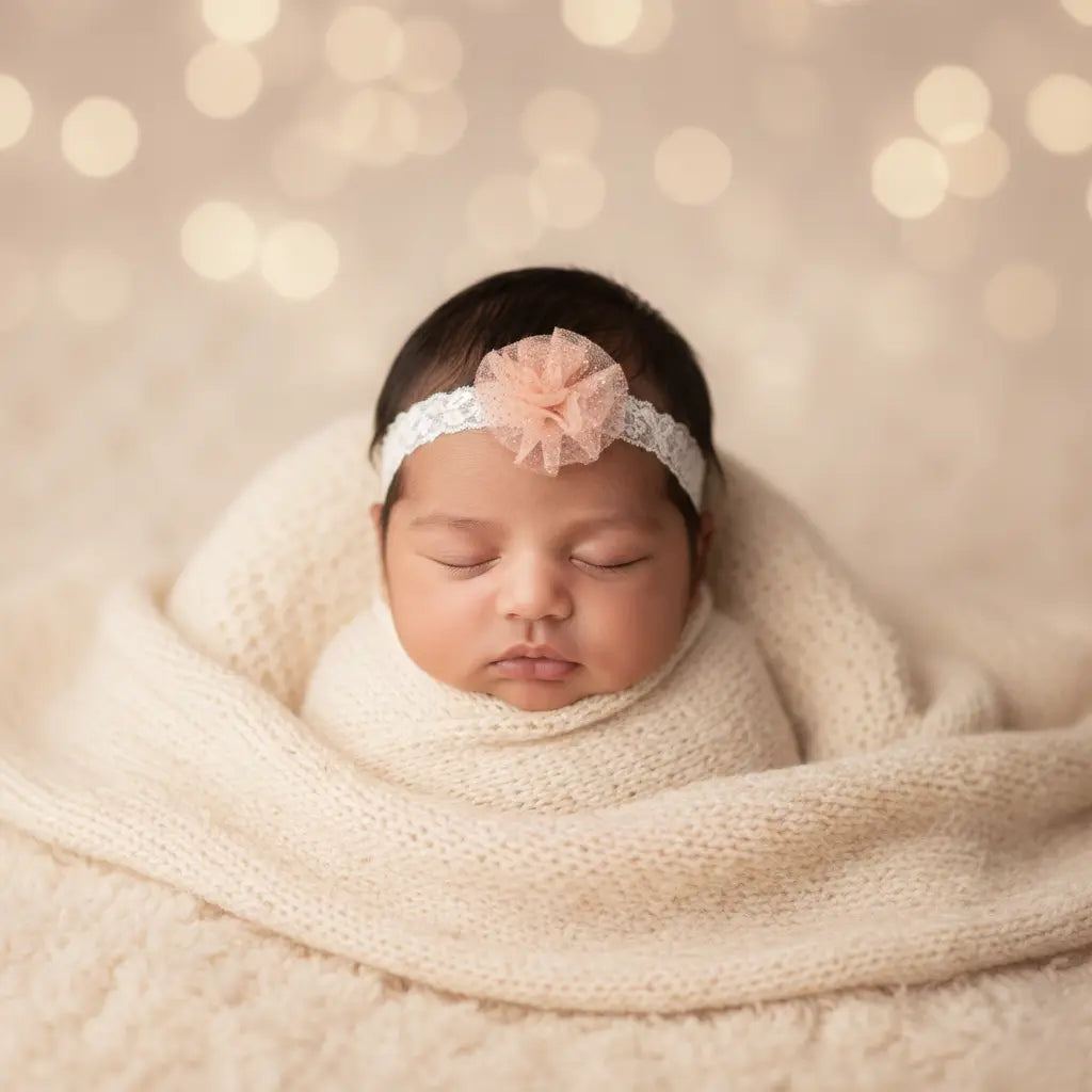 Glitter dusky pink flower on soft lace Cute Cute