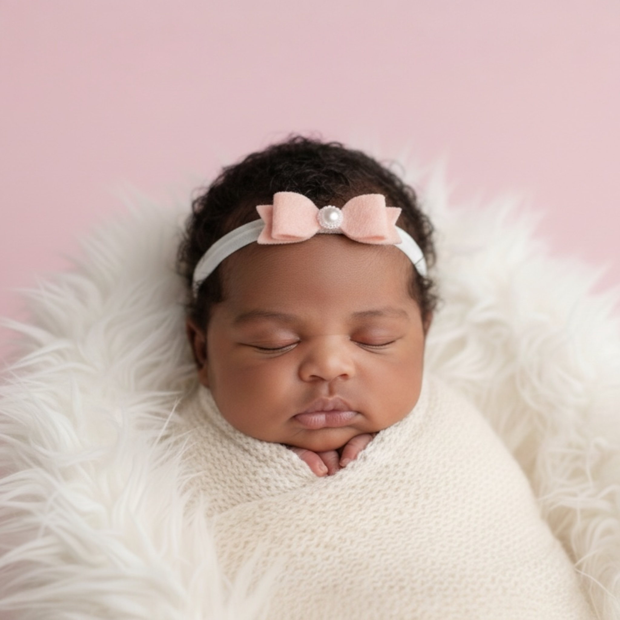 Pink felt bow with pearl button