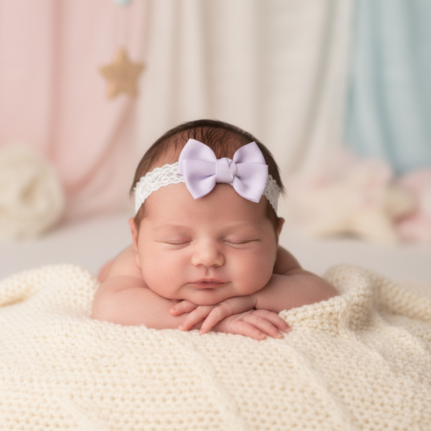 Medium double bow with knot on a soft lace