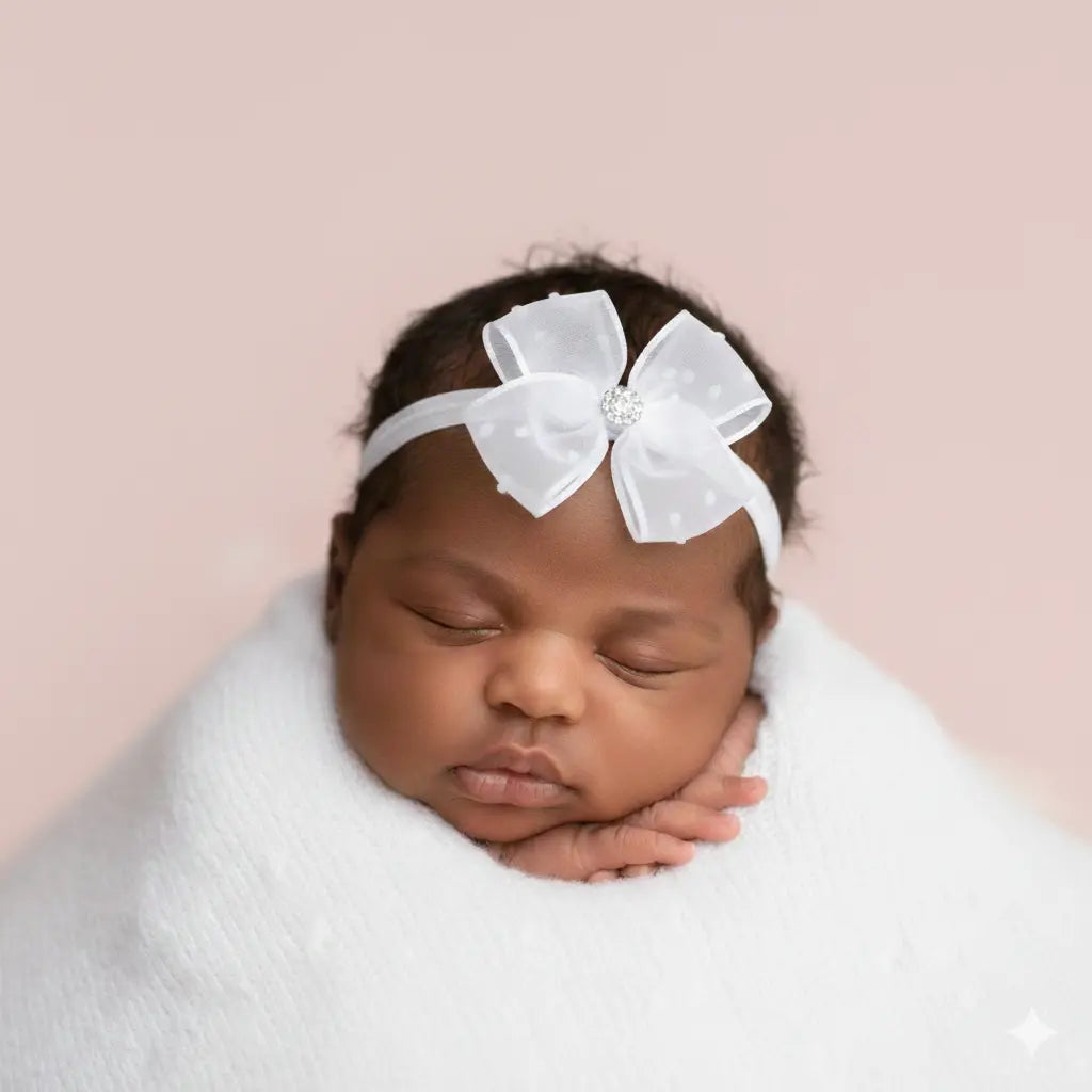 White dotty bow on a headband Cute Cute