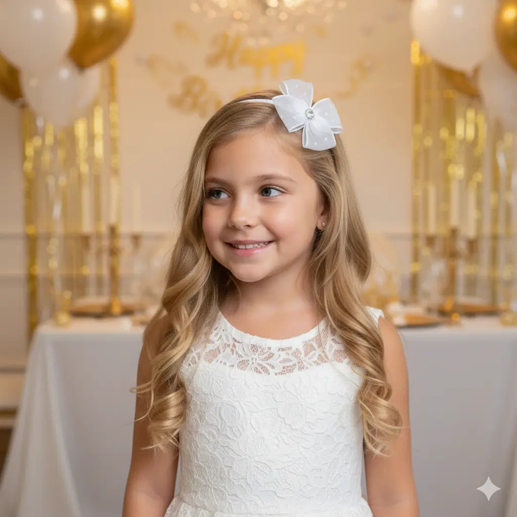 White dotty bow on a headband Cute Cute