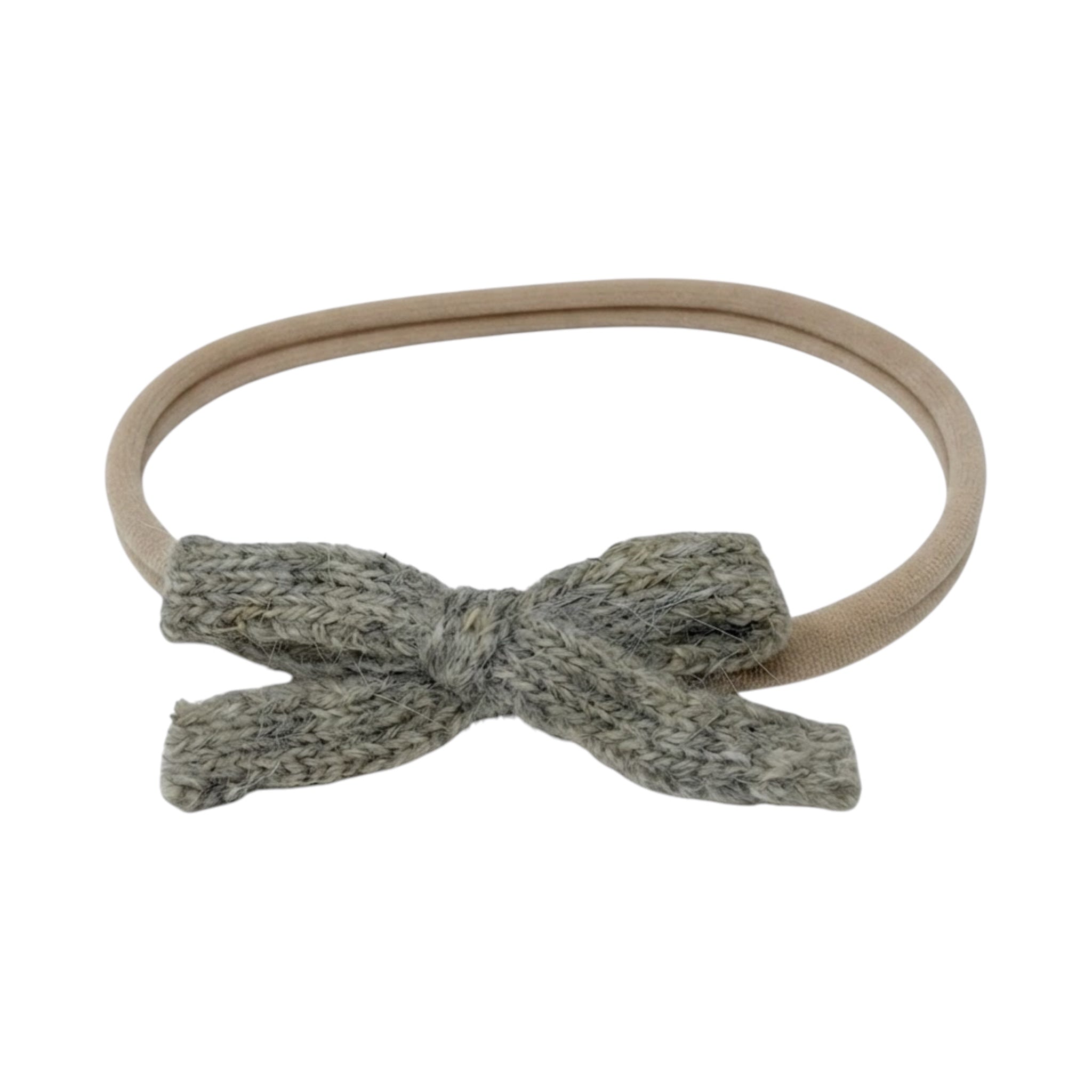 Woolen gray bow on a skinny soft nylon headband