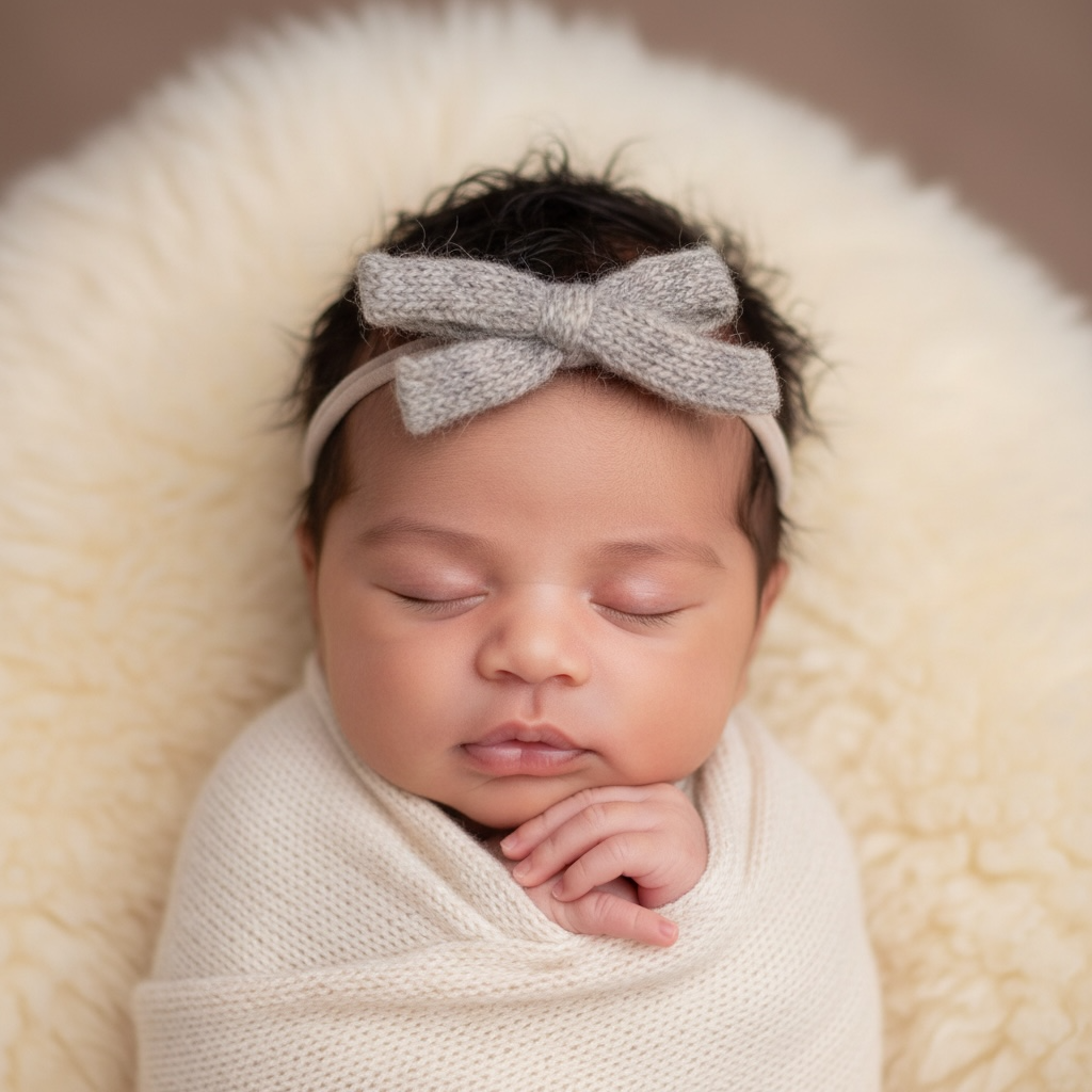 Woolen gray bow on a skinny soft nylon headband