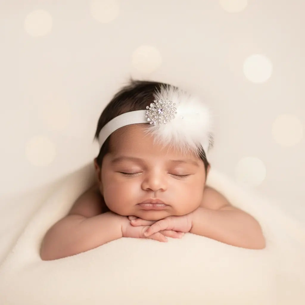 Off white feather with rhinestone on a headband Cute Cute