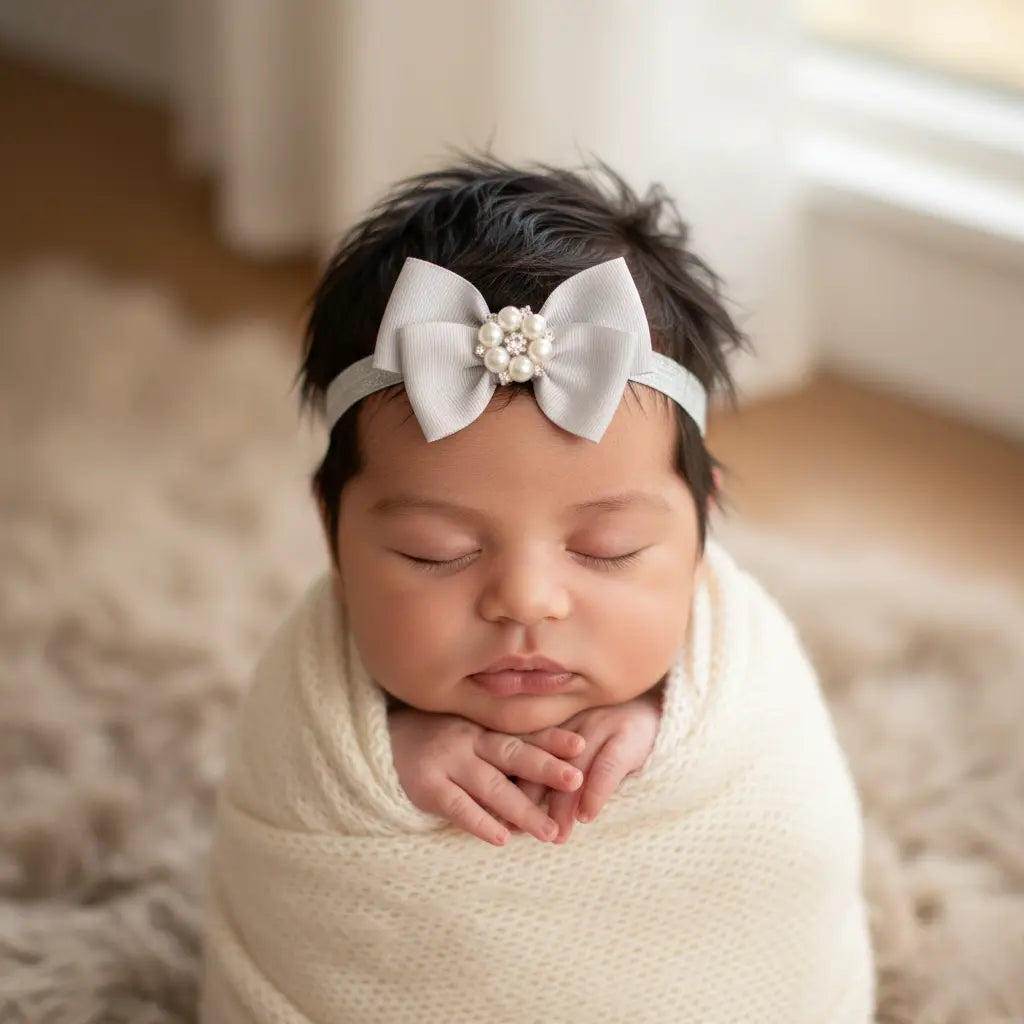 Grosgrain bow with pearl rhinestone on a headband Cute Cute
