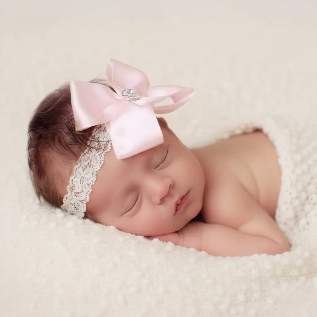 Satin bow with rhinestone on soft lace Cute Cute