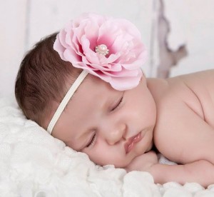Pink two-toned flower with rhinestone on a soft elastic headband