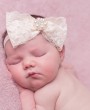 Nude large lace bow with sparkly stone on soft elastic headband