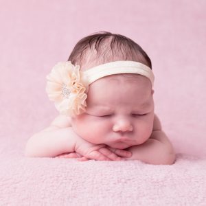 Champagne chiffon flower with sparkly rhinestone on soft elastic lace