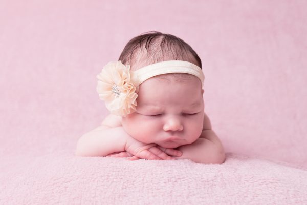 Champagne chiffon flower with sparkly rhinestone on soft elastic lace