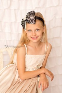 Black and ivory oversized bow with lace and rhinestone- solid headband