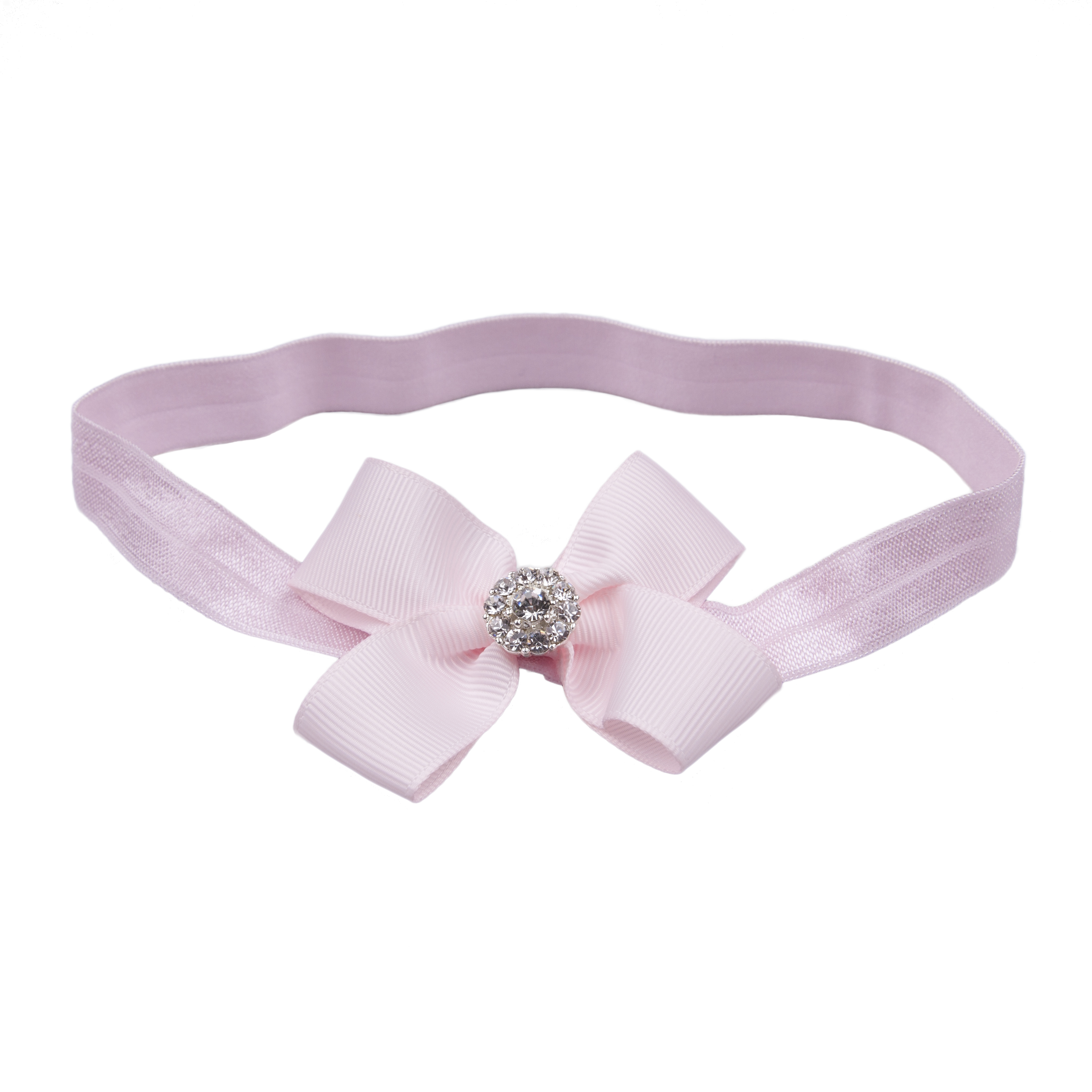 Medium pink double bow with rhinestone on a soft pink headband