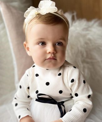Baby 6-12 months glitter white bow on white Elastic headband 